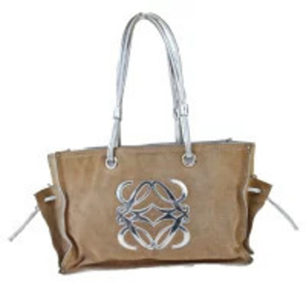 Loewe Shoulder Bag Brown Silver Suede Leather